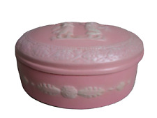 1990s hand made lidded pink pottery trinket box Signed (#5)