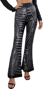 NEW $50 SIZE S EVALESS Sequin Pants Sparkly Glitter High Waisted Wide Leg Flare - Picture 1 of 6