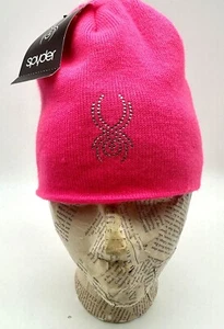 NWT Spyder Rhinestone Pink Knit Plush Fleece Lined Beanie Youth Girl's 7-14 - Picture 1 of 8