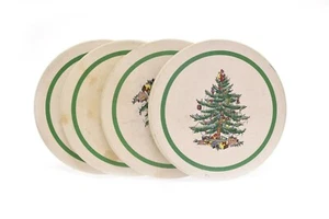 4 Spode Christmas Tree Coaster Round Ceramic Cork Backed Holiday Thirsty - Picture 1 of 2