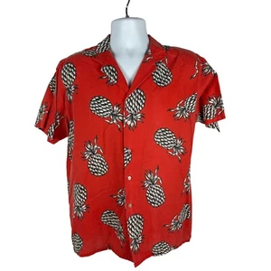 Vintage Magnum 357 Mens Red Hawaiian Shirt With Pineapple & Ukulele Print Size L - Picture 1 of 5