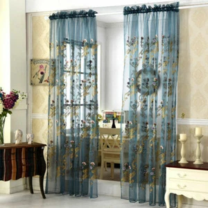 Red European Sheer Curtain Wedding Room White Tulle Ruffled Blue Voile 1 Panel - Picture 1 of 26