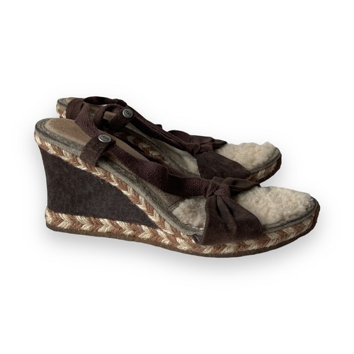 UGG AUSTRALIA F8007L Espadrille cravatta lunga zeppa intrecciata taglia 8 marroni