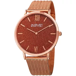 Men's August Steiner AS8218RG Red Sandstone Dial Mesh Bracelet Quartz Watch - Picture 1 of 4