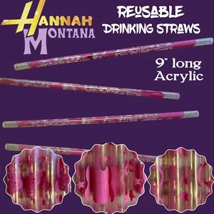 Hannah Montana Reusable Acrylic Drinking Straws 9" Pink Guitars & Butterflies - Picture 1 of 7