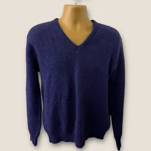Vintage 70s Robert Bruce Wool Blend V-Neck Sweater Blue XL - Picture 1 of 5