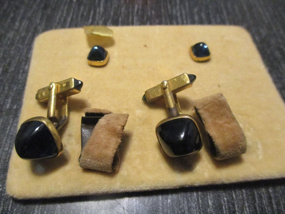 De colección. Art Deco 1938 Zafiro Azul Vidrio Cúpula Pirámide Gemelos Esmoquin Tachuelas Swank Foto 1 de 4