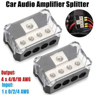 2Pcs Power Ground Amp Distribution Block 0/2/4 Gauge Input 4/8/10 Gauge Output - Image 1 of 4