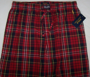 NWT Polo Ralph Lauren RED/NAVY Plaid Woven Pajama/Lounge Pants Men M YELLOW PONY