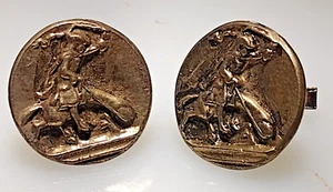 Rare Large Vintage Gold Tone Man on Horse with a Phallas Head Erotic Cufflinks - Picture 1 of 4