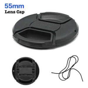 2PCS 55mm Center Pinch Snap-On Front Lens Cap with String For Nikon Canon Camera - Picture 1 of 9