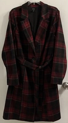 Torrid Red Plaid Trench Coat W/Belt Lined Pockets 15620112 Women’s Size 2 - Image 1 of 4