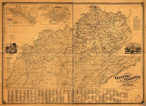 A4 Reprint of American Cities Towns States Map Kentucky Tennessee - Picture 1 of 1