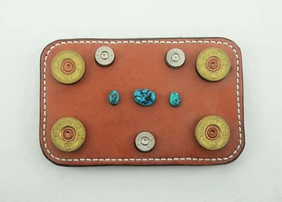 Hebilla de cinturón vaquero vintage de cuero occidental conchas Winchester piedras turquesa  Foto 1 de 3