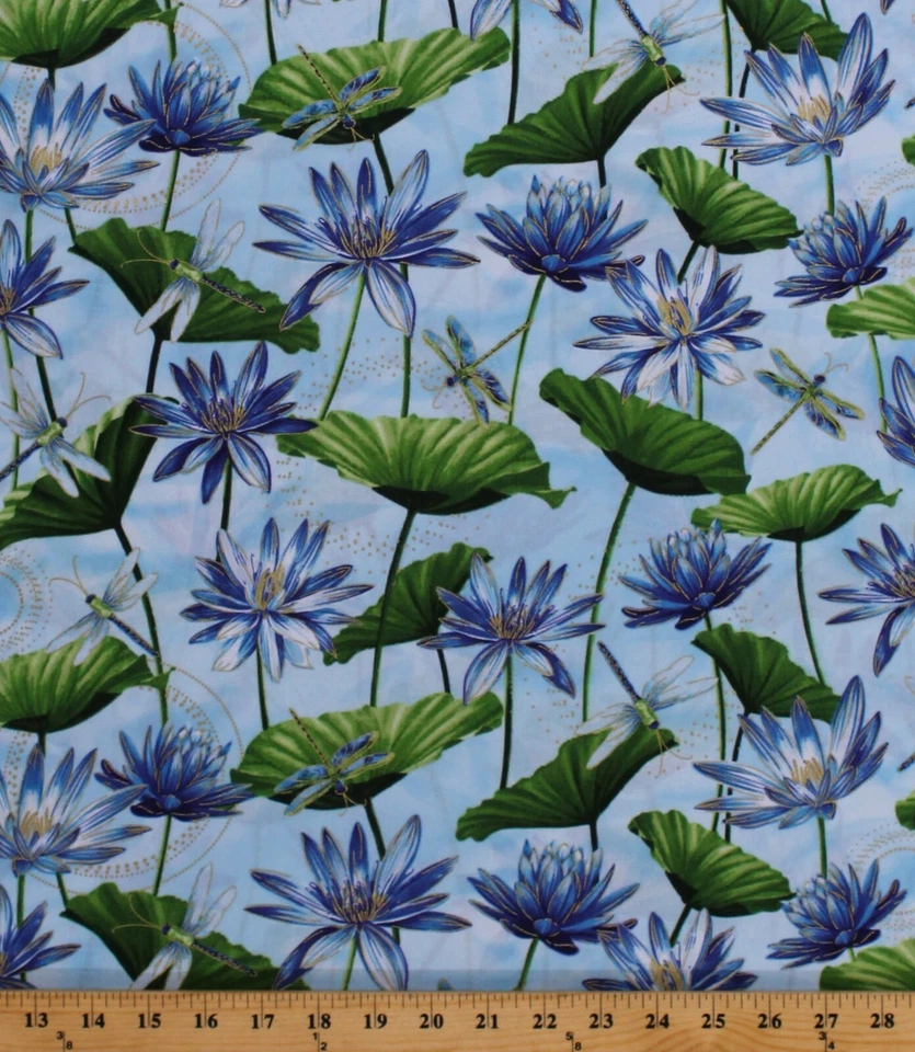 Tela de baile de libélulas de algodón nenúfar piscina nenúfar por yarda D654.02 Foto 1 de 1