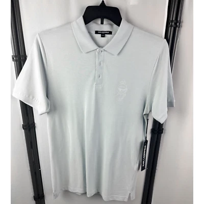Camisa polo Karl Lagerfeld Paris para hombre con logotipo de piqué azul claro talla pequeña Foto 1 de 4