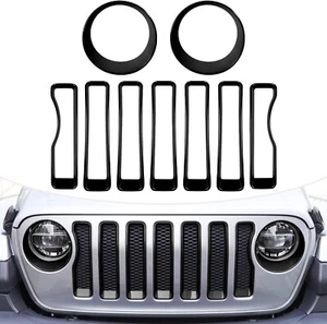 🆕 Front Grill Inserts Headlight Bezel Covers Trim For Jeep Wrangler 2018-22 - Picture 1 of 1