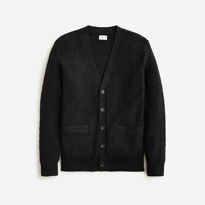 J.Crew Men's Heritage Cotton Pointelle Stitch Cardigan Sweater Black L NEW NWT - Image 1 of 4