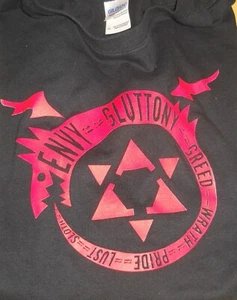 XL TSHIRT BLACK ENVY GLUTTONY SLOTH PRIDE LUST WRATH GREED NOS - Picture 1 of 2