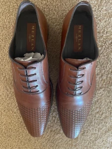 Mezlan Cognac braune glatte & gewebte Leder Oxford Schnürschuhe - 11 M - Bild 1 von 18
