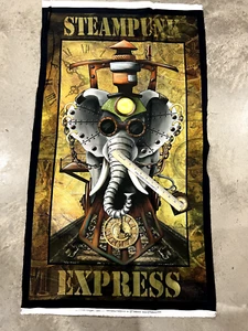 QT Steampunk Express Elephant 100% cotton fabric by the panel approx 24 x 44 in - Picture 1 of 5