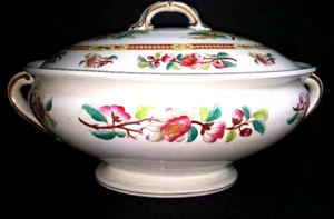 Large Beautiful Victorian Staffordshire Antique Tureen with Peonies and Foliage - Picture 1 of 5