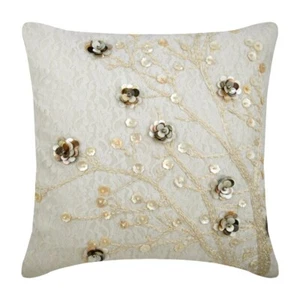 Sofa Pillow Case Ivory 16"x16", Home Decor Silk French Toile - Wedding Bells - Picture 1 of 3