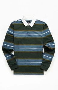 VANS Hadley Long Sleeve Blue/Green Rugby Polo Shirt Men's LARGE - Picture 1 of 11