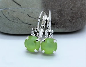 Silver Plated Lime Green/Clear Leverback Earrings with Swarovski Crystal Element - Picture 1 of 3