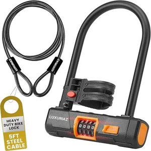 5ft Steel Cable Bike Lock, 4-Digit Resettable Combination U-Lock - Picture 1 of 8