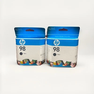 NEW GENUINE HP 98 Black Ink Cartridge C9364WN 2 Pack Factory Sealed Expired OEM - Image 1 of 3