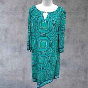 Chico’s Womens Teal Dress Size 1 3/4 Sleeve Blue Green V Neck - Picture 1 of 5