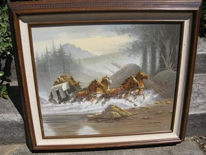 Caballos de diligencia pintura occidental original John Stanford - Imagen 1 de 8