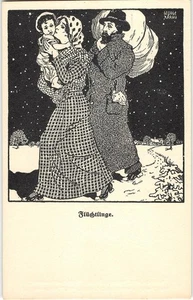 GEORGE KARAU "Flüchtlinge" Refugees Artist-Signed German 1910s Antique Postcard - Picture 1 of 2