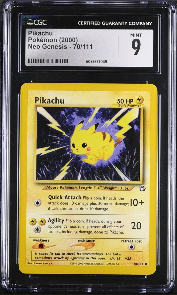 CGC 9 MINT Pikachu 70/111 Neo Genesis 2000 Vintage WOTC Pokemon Card - Image 1 of 2