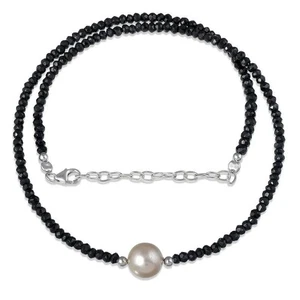 Collana fidanzamento argento sterling 925 naturale spina dorsale nera fatta a mano nuova perline - Foto 1 di 6