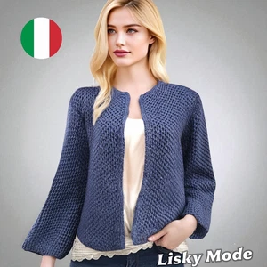 Italy Oversized Damen Cardigans Grobstrick Jacke flauschig Blau 36 38 40,42 NEU - Bild 1 von 22