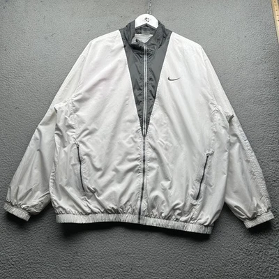 Chaqueta cortavientos forrada vintage Y2K Nike para mujer XXL blanca gris Swoosh cremallera completa  Foto 1 de 4