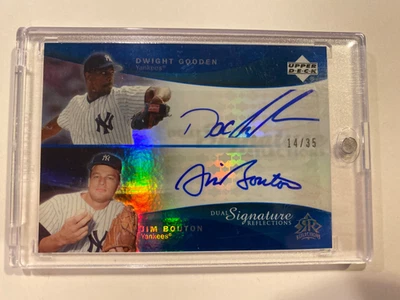 Auténtico autógrafo Doc Gooden y Jim Bouton firmas dobles cubierta superior azul Foto 1 de 3