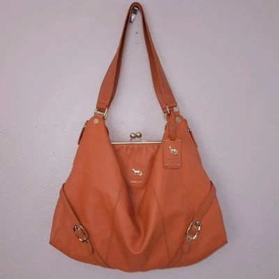 Emma Fox Hobo Bag Orange Gold Kiss Lock Large Tote Buckles Dressage Frame Purse - Image 1 of 4