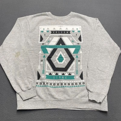 Volcom Sweatshirt Mens Large Gray Aztec Geometric Pullover Crewneck Casual - Image 1 of 4