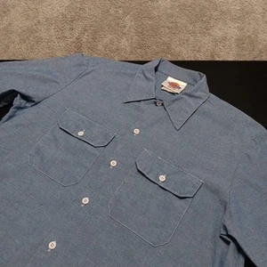 VTG Dickies Mens Chambray Blue Long Sleeve Button Up Shirt Size 16-16.5 35 USA - Picture 1 of 15