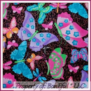 BonEful Fabric FQ Cotton Quilt Brown Pink Purple Leopard Butterfly Flower Girl L - Picture 1 of 9