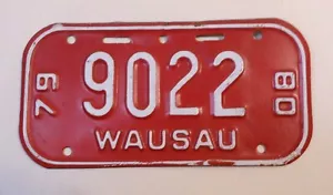 Placa de licencia de bicicleta Wausau Wisconsin 1979-80 vintage - Imagen 1 de 1