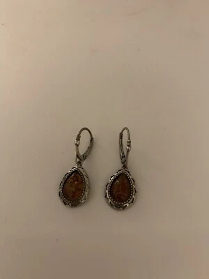 Pendientes de plata de ley ámbar báltico miel. A.189. Foto 1 de 4