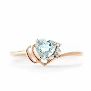 0.97 Ct 14k Rose Yellow White Gold Aquamarine Gemstone Ring w/ Natural Diamond - Picture 1 of 15