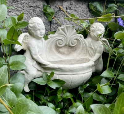 VINTAGE CHERUB WALL PLANTER BIRDBATH PLAQUE Cement Concrete Outdoor Garden Angel - Image 1 of 4