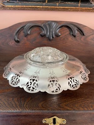 Antique Glass Flower Frog Silver Plated Pedestal marked W.M.A Rogers Canada - Image 1 of 4