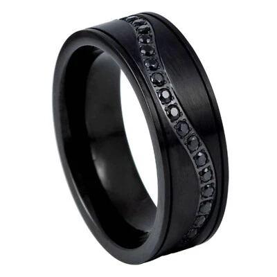 590 Titanium – 8mm Black IP Plated Single Winding Row Black CZ Eternity – 8mm - Image 1 of 2