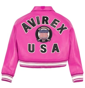Women Avirex Pink Real Bomber American Flight Jacket Leather Jacket for Ladies - Picture 1 of 10